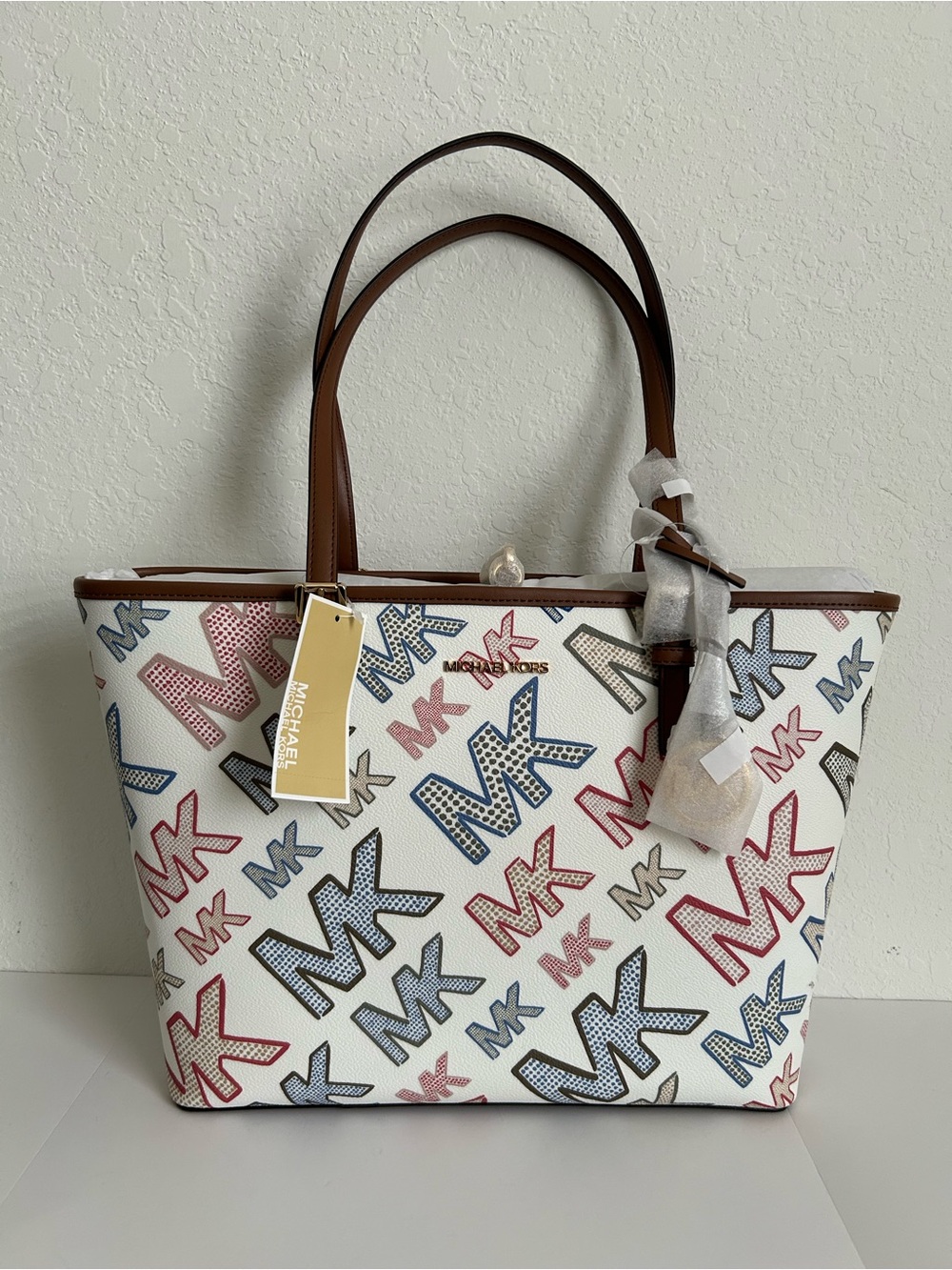 Michael Kors White Multicolor leather tote bag